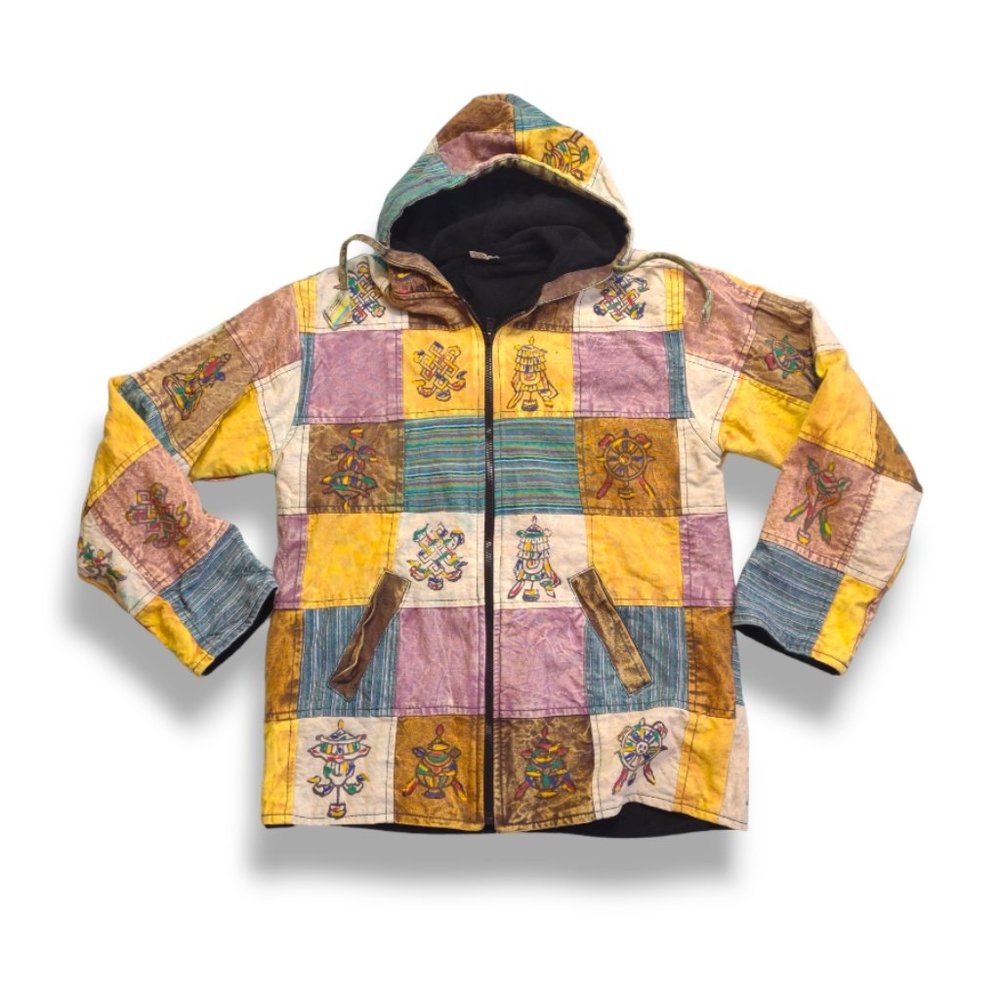 Unbranded 100% cotton vintage made in Nepal checkered colorful hippie jacket - Picture 3 of 5
